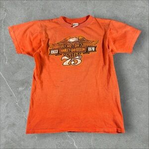 Vintage Harley Davidson Shirt Mens‎ Small Orange 70s 1978 75th Anniversary Rare